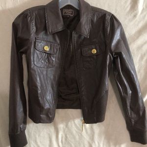 Ashley by 26 international chest pockets brown small Faux Leather crop jacket sm